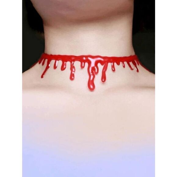 🩸 Halloween Vampire Costume Cosplay Dripping Blood Choker Necklace NEW - Picture 5 of 13